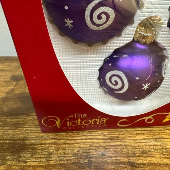 Vintage Rauch The Victoria Collection Purple 4 Glass Ornaments Swirl - Picture 3 of 9